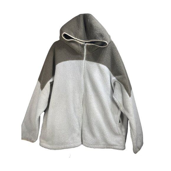 All In Motion Men's Sherpa Fleece Zip-Up Hoodie Jacket XXL Brown & White - Picture 2 of 7